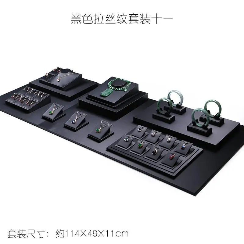 

Роскошный черный матовый кожаный нефритовый реквизит для демонстрации ювелирных изделий, ожерелье, браслет, полка, подставка для ювелирных изделий, поднос для колец, счетчик, дисплей