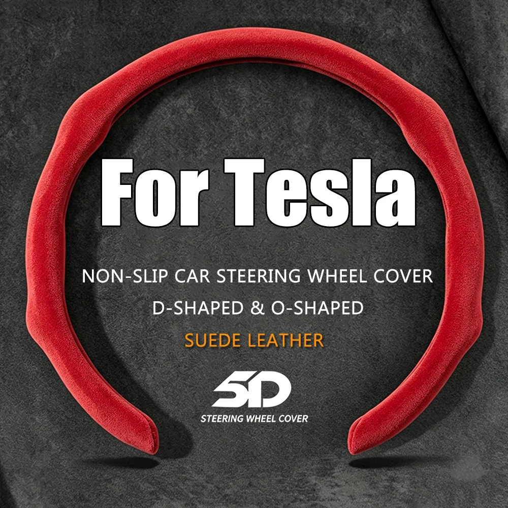 5D Universal 38cm Suede Leather Car Steering Wheel Booster Cover For Tesla Model Y Model S Model 3 Pre-Highland Accessories