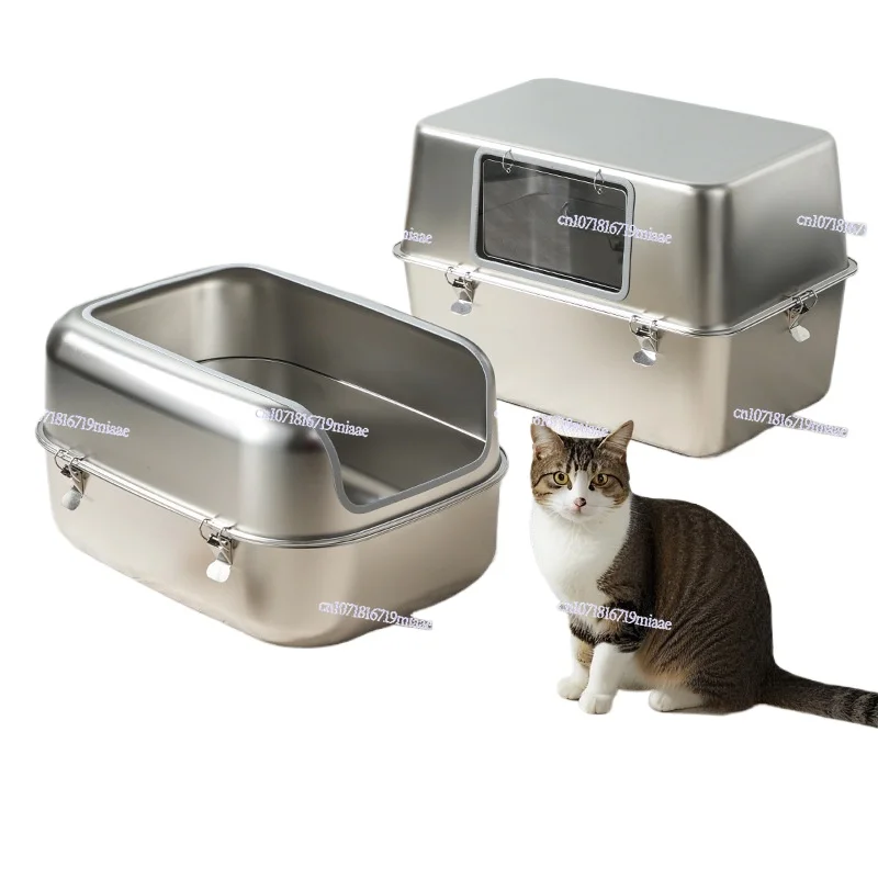 Extra Large Stainless Steel Cat Litter Basin Anti-splash Cat Excrement Basin Fully Enclosed Open Cat Toilet