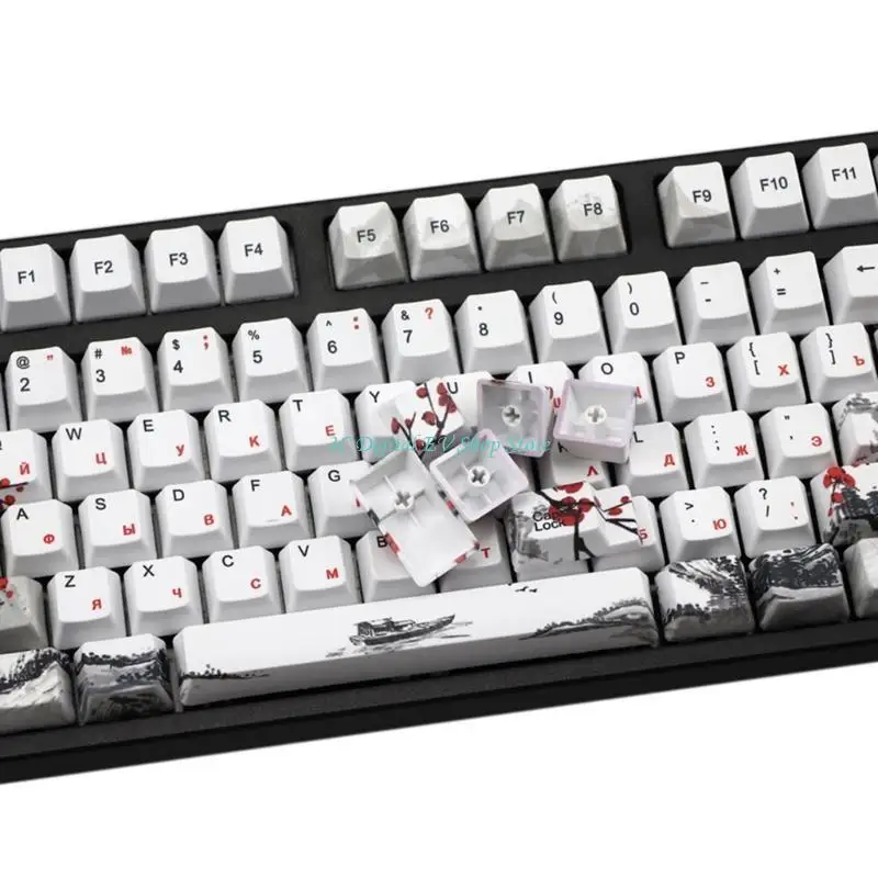 

E74D 110pcs Russian Keycaps Novelty DYE SUB Plum Blossom OEM Keycap For 61/64/108