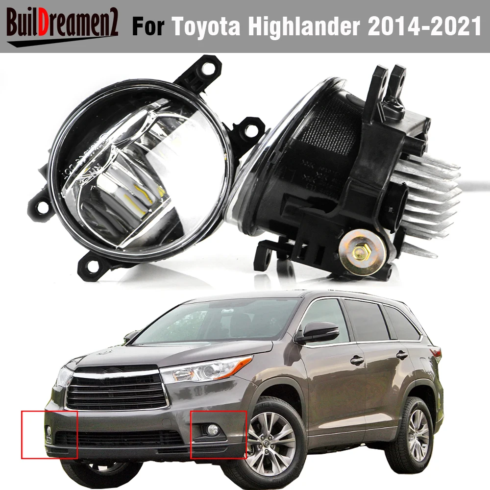 2 X 30W Car Driver + Passenger LED Fog Light DRL H11 Socket For Toyota Highlander 2014 2015 2016 2017 2018 2019 2020 2021