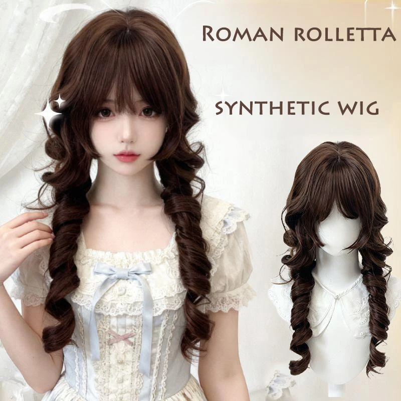 شعر صناعي مجعد روماني مقاس 22 بوصة، مناسب للنساء، شعر مستعار لوليتا للعب الأدوار اليومي، حرير بروتين عالي الجودة #2