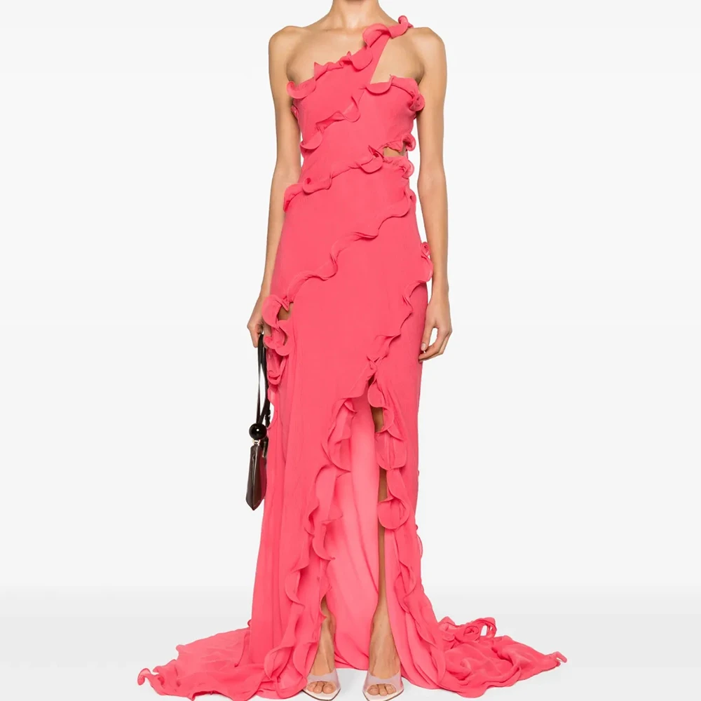 

Mermiad Women's Evening Dresses Floor-length One-shoulder Sleeveless Prom Gown Fashion Ruched Simple Draped Customized Gowns