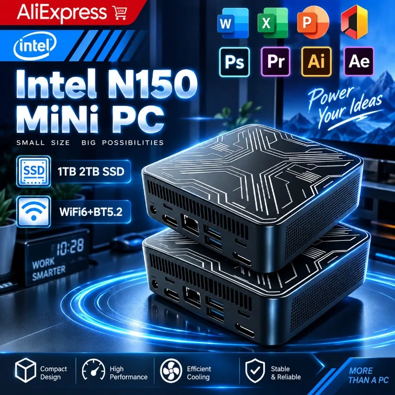 Mini PC Portable Intel Core N150 Mini Computer 16GB RAM 512GB 1TB 2TB SSD Gamer 1000M Ethernet Gaming PC Desktop
