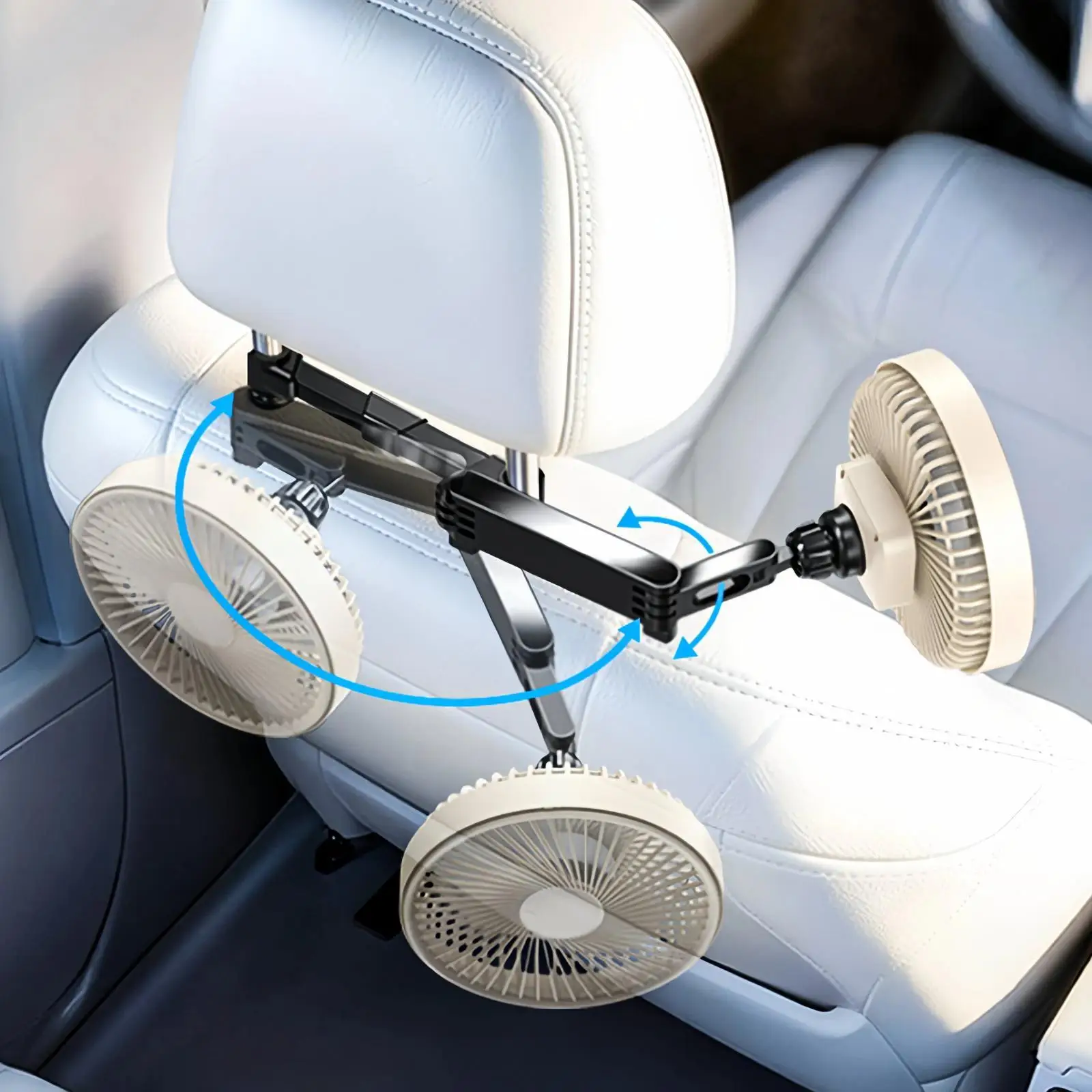 Car Rear Headrest Silent Three-speed Adjustable Cooling Fan(Beige Plug-in)
