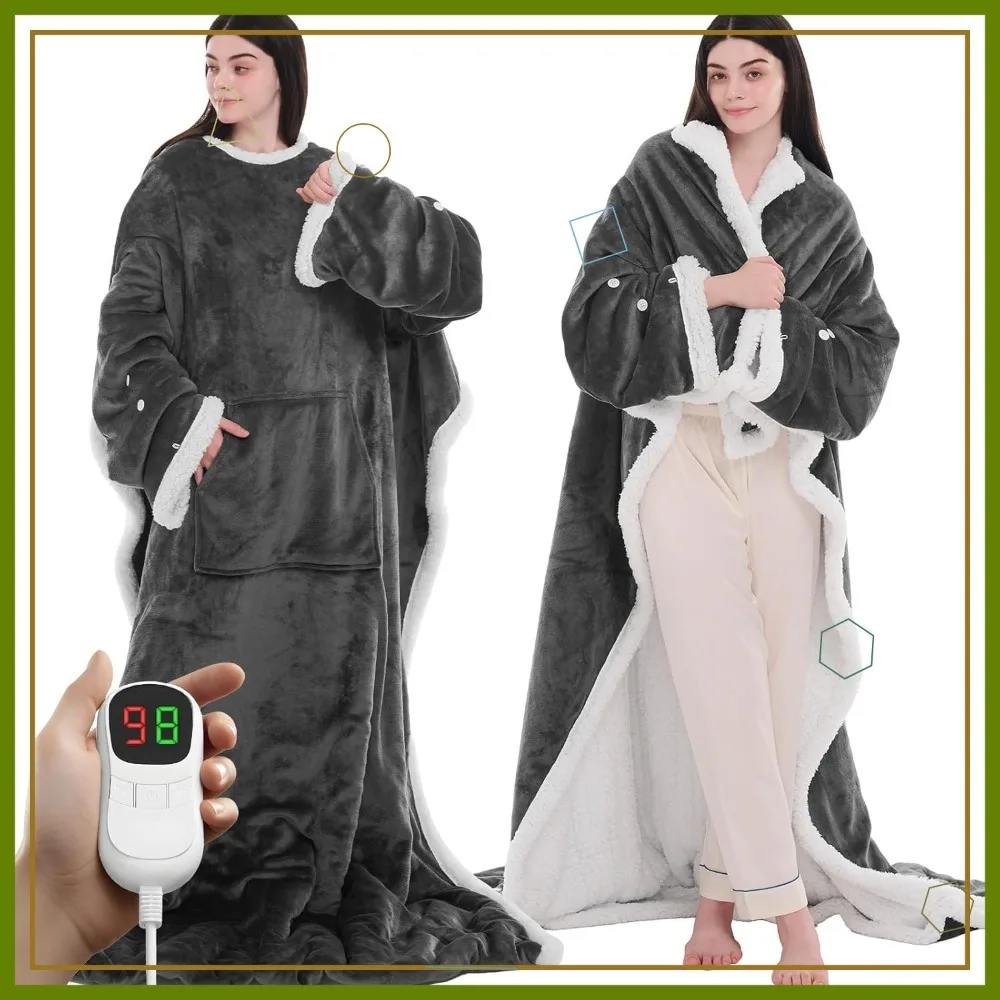 

Electric Heated Blanket Shawl with 10 Heat Levels & Timer, Machine Washable, Grey