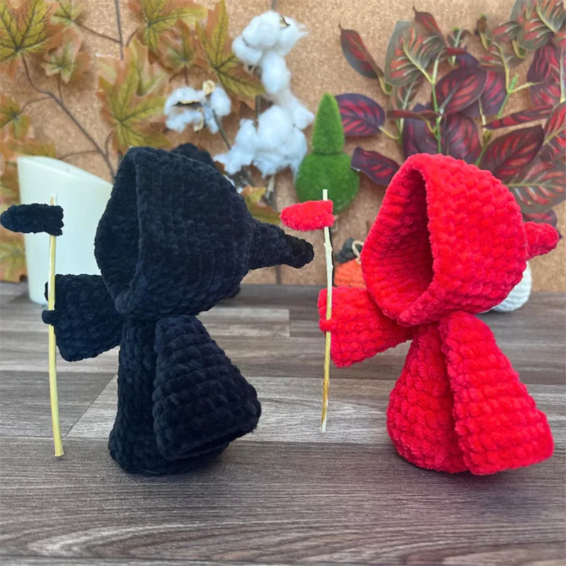 Sickle of Death tabletop decoration Handmade crocheted Cute cartoon Two colors: black and red Grim reaper Easter decoration