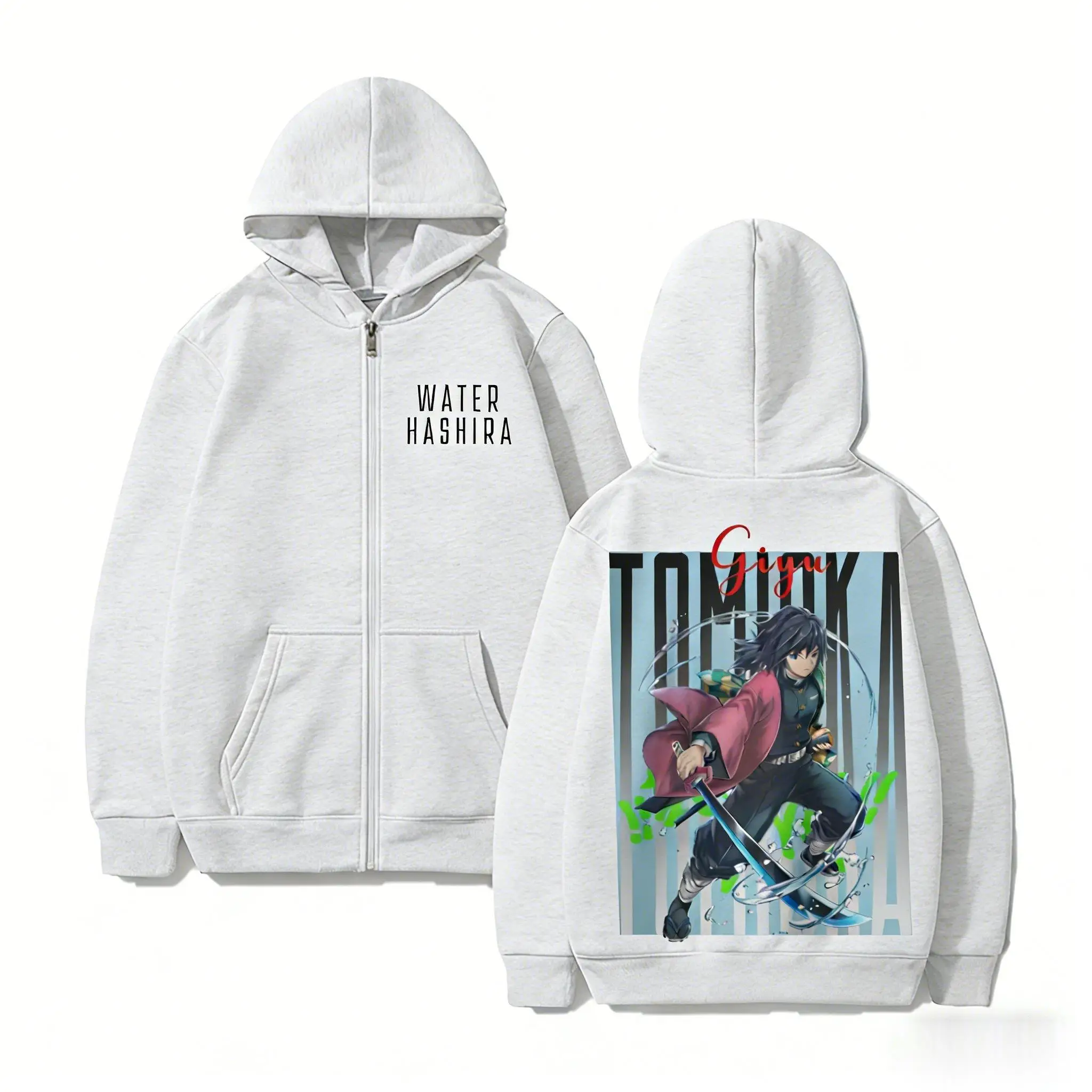 شيطان القاتل Giyu زمم هوديي المياه هاشيرا أنيمي سترة الرجال النساء 2026 عادية المتضخم الشارع الشهير مقنعين البلوز سترة #2