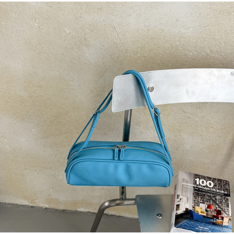Koreanische Lychee-Textur Schultertasche, Damen Einfarbige Minimalistische Unterarmtasche, Vintage Pendler-Handtasche mit Reißverschluss – Detail 19