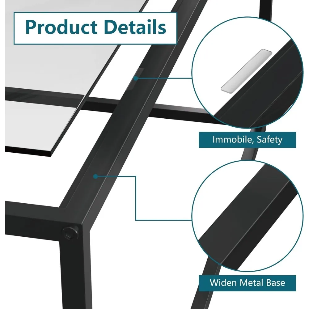 طاولة القهوة الحديثة، طاولة القهوة البسيطة لغرفة المعيشة، سطح زجاجي مقسى بإطار معدني قوي، سهل