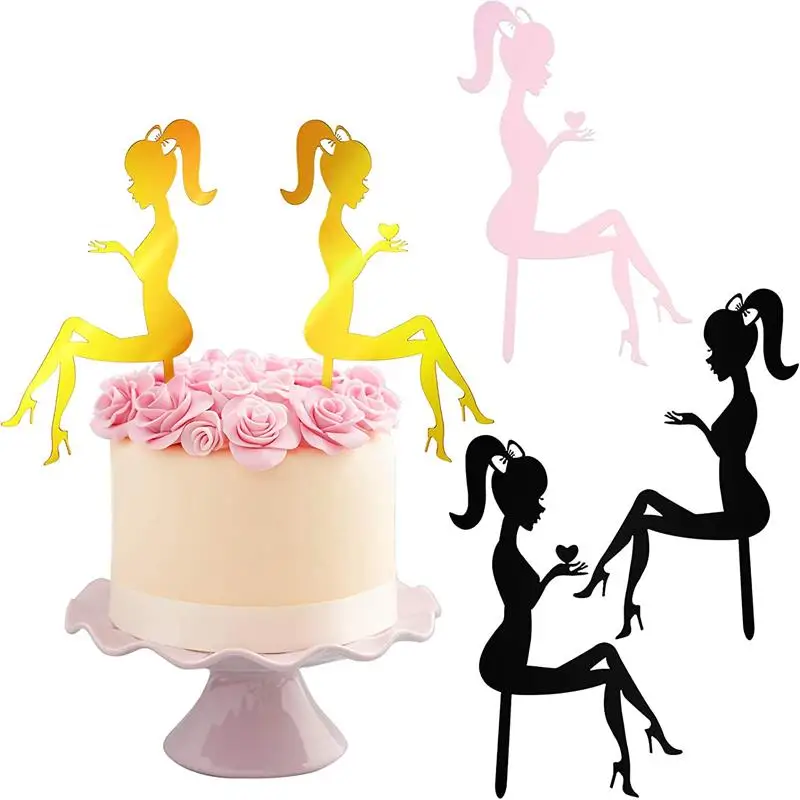 6PCS High Heel Girl Elegant Woman Silhouette Pattern Cake Topper Attractive Creative Cupcake Toppers Dessert Picks For Wedding