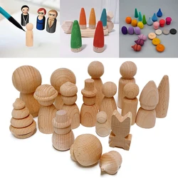 1PC Unfinished Natural Beech Wooden Peg Dolls Figures DIY Craft Children's Blank Painted Handicraft