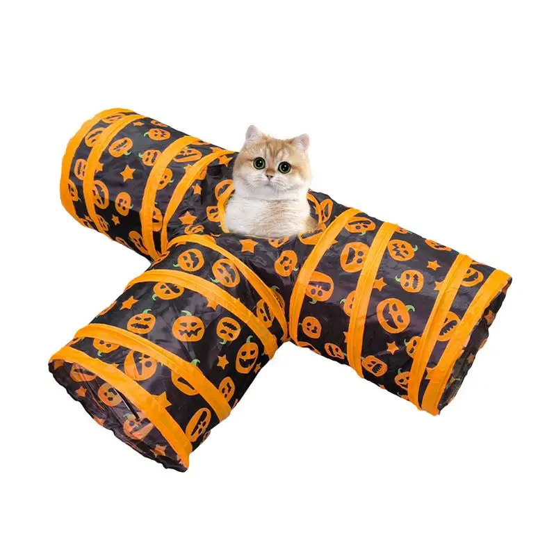 Cat Play Tunnel Foldable Kitten Bored Peek Hole Toy Pumpkin Pattern Cat Enrichment Toys For Cats Kittens Rabbits Puppies