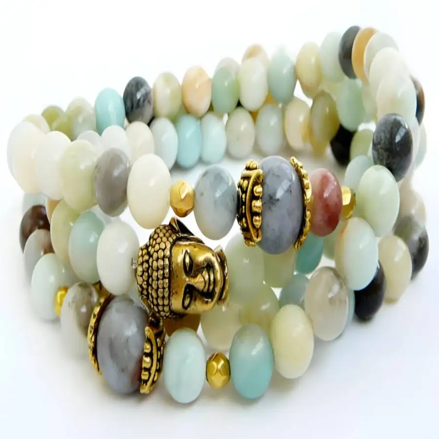 

8mm Amazoniteium Gemstone 108 Bead Mala Bracelet Nirvana Buddha Gemstone tassel Buddhist Tibetan zazen Prayer Bohemian Hand
