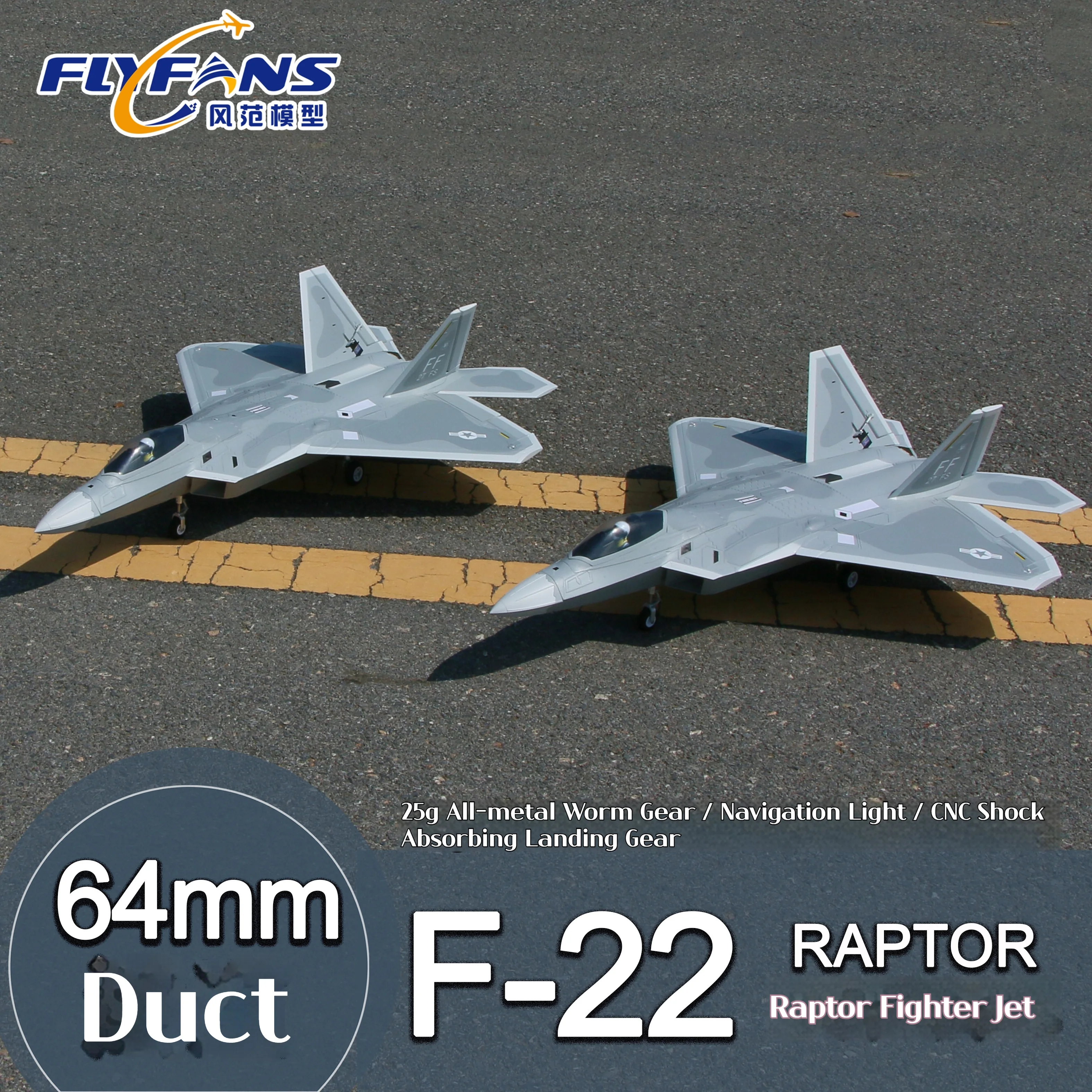 

FLYFANS F-22 Raptor 64mm EDF Jet PNP Model Remote Control Airplane with Metal Retractable Landing Gear And Navigation Lights