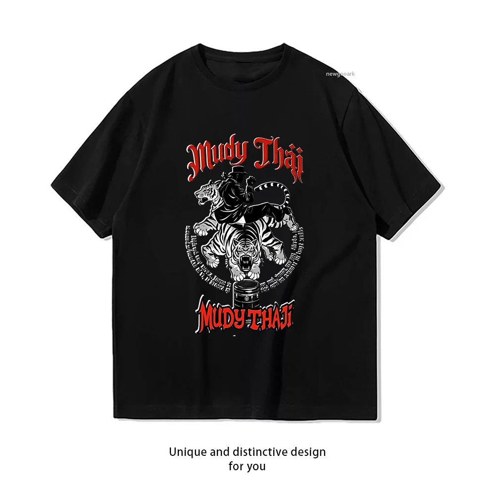 Muddy Thai Tiger Drum Print T-Shirt Design  Casual Cotton Short Sleeve Tee for Men Women