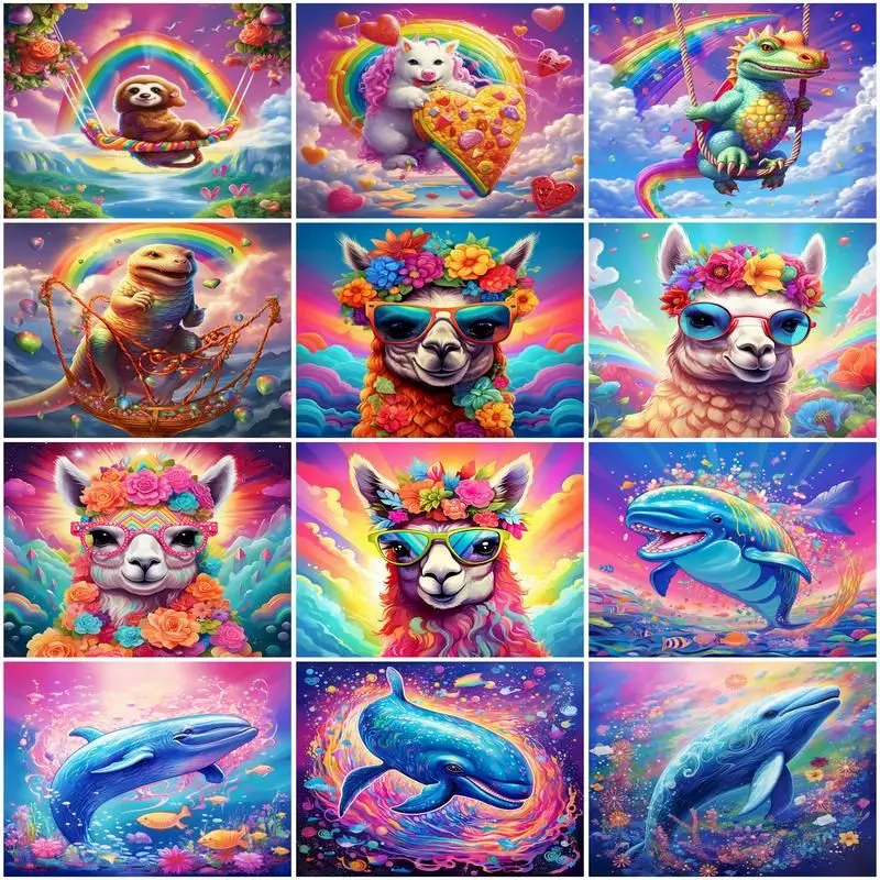 

GATYZTORY 5d Diamond Painting Square Full Drill Rainbow Animal Diamond Art Full Crystal Handmade Products Decoration Diamond Set