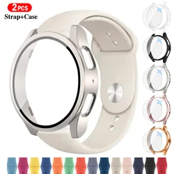 Tempered Glass+Case+Strap For Samsung Galaxy Watch 4 5 40mm 44mm 2pack Silicone band+Screen Protective Cover on Galaxy Watch 6 7