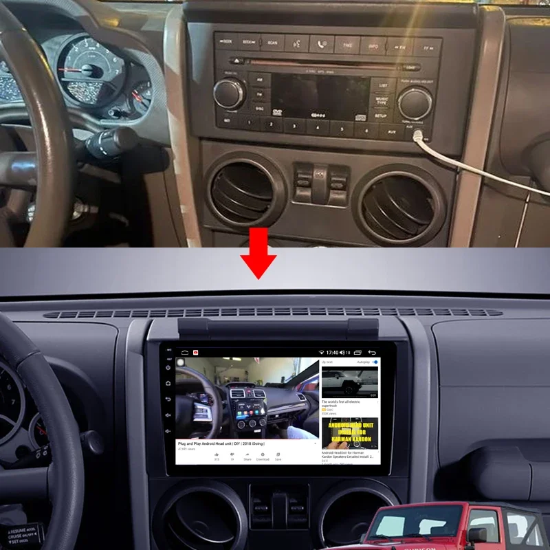 9”Car Stereo Android Radio Carplay Media Player For Jeep Wrangler 3 JK 2008-2010 Head Unit Plug And Play GPS Navigation NO2NODVD