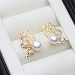 Genuine Freshwater Pearl Earrings Women,Trendy Cultured 925 Silver Stud Earrings with Pearls Wife Anniversary Gift White Black