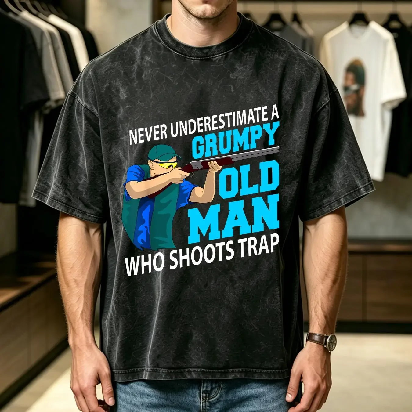 washed T Shirt NEW LIMITED Clay Pigeon Trap Shooting Flying Grandfather S 3XL vintage Washed streetwear Unisex Breathable homme