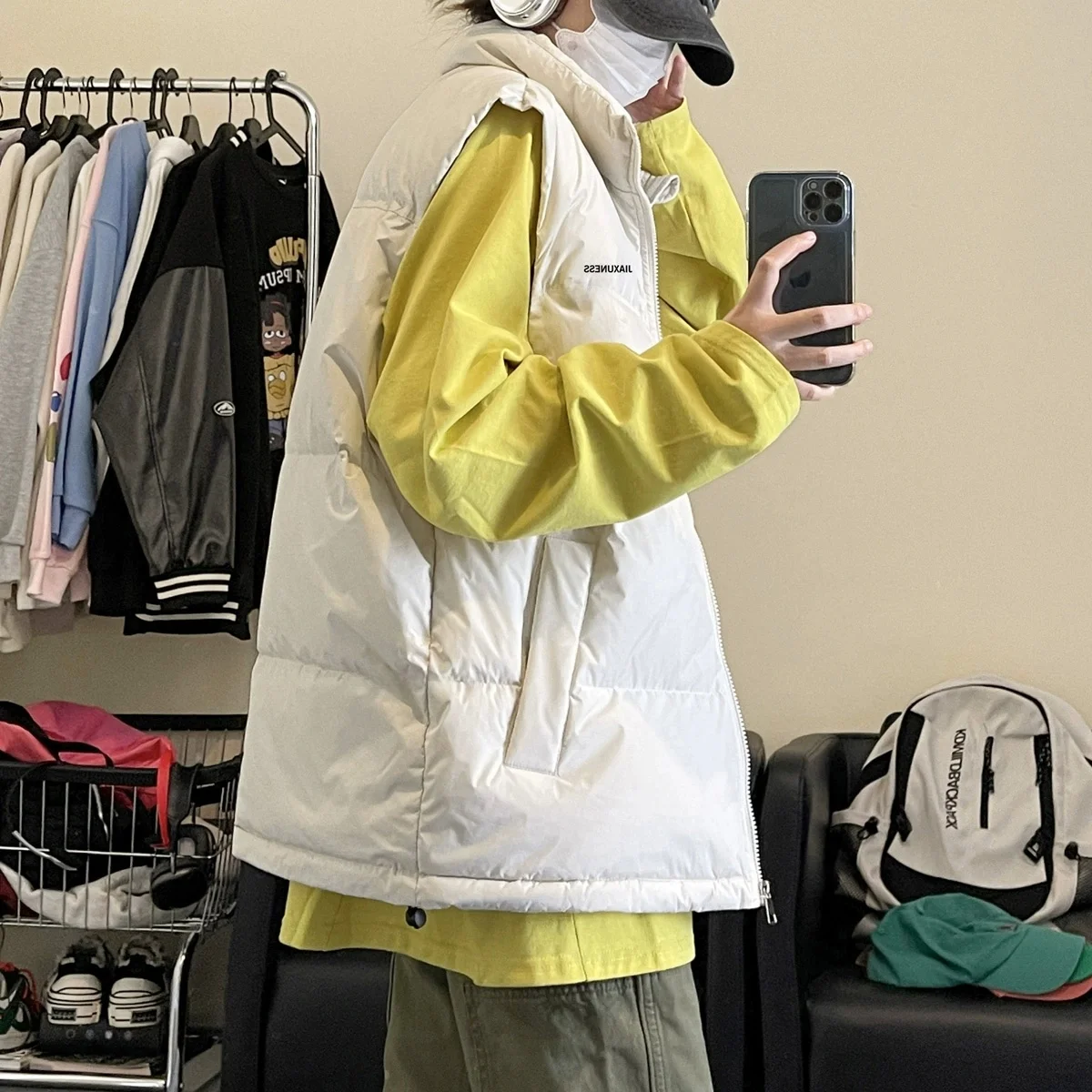 

ex Thiened down Vest Couple Outerwear Casual Svel Jaet Warm Coating Fabric White Du down Filling Youth Sle