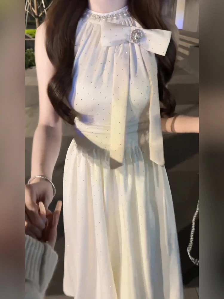 

Удобное женское летнее длинное платье SYJ в горошек, в стиле принцессы, повседневное, с завышенной талией, А-силуэт, для пышных дам, с завязками на шее