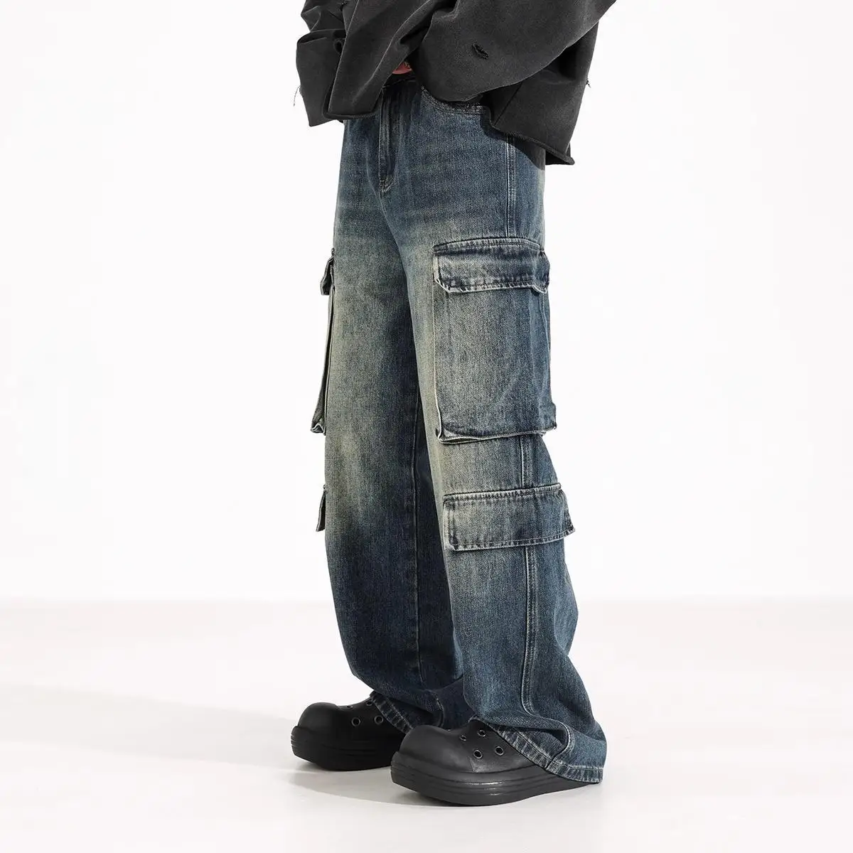 

Pants Men's Workwear Jeans Men's Loose Straight Tube Retro High Street Multi Pocket Pants