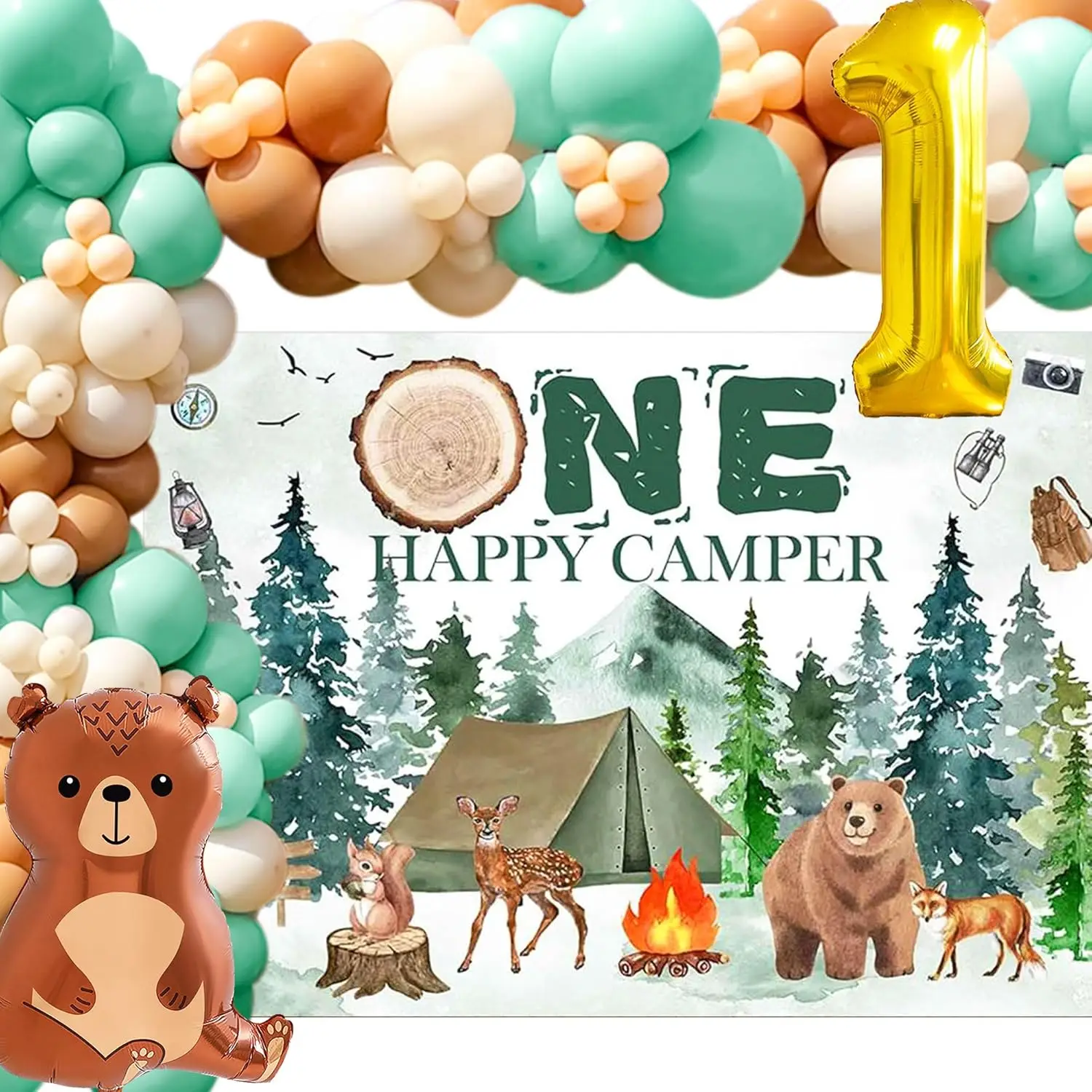 LaVenty One Happy Camper украшение на день рождения медведь воздушные шары украшения Happy Camper 1st Birthday воздушные шары баннер