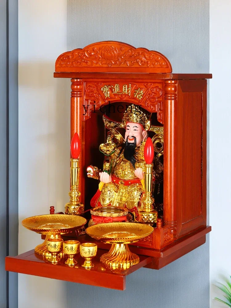 Tqh 단단한 나무 부처님 틈새 새로운 중국 스타일 Avalokitesvara 부처님 스탠드 부의 신 캐비닛 로그 벽 장착형 제단