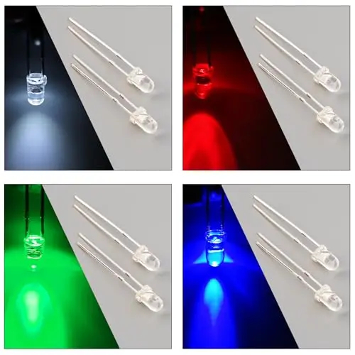 3mm LED Diode Lights Assorted Kit, 300 Pcs M3 LED Light Diodes 10 Types LED Diode White/Red/Green/Blue/Yellow(M3-LED-Kit)