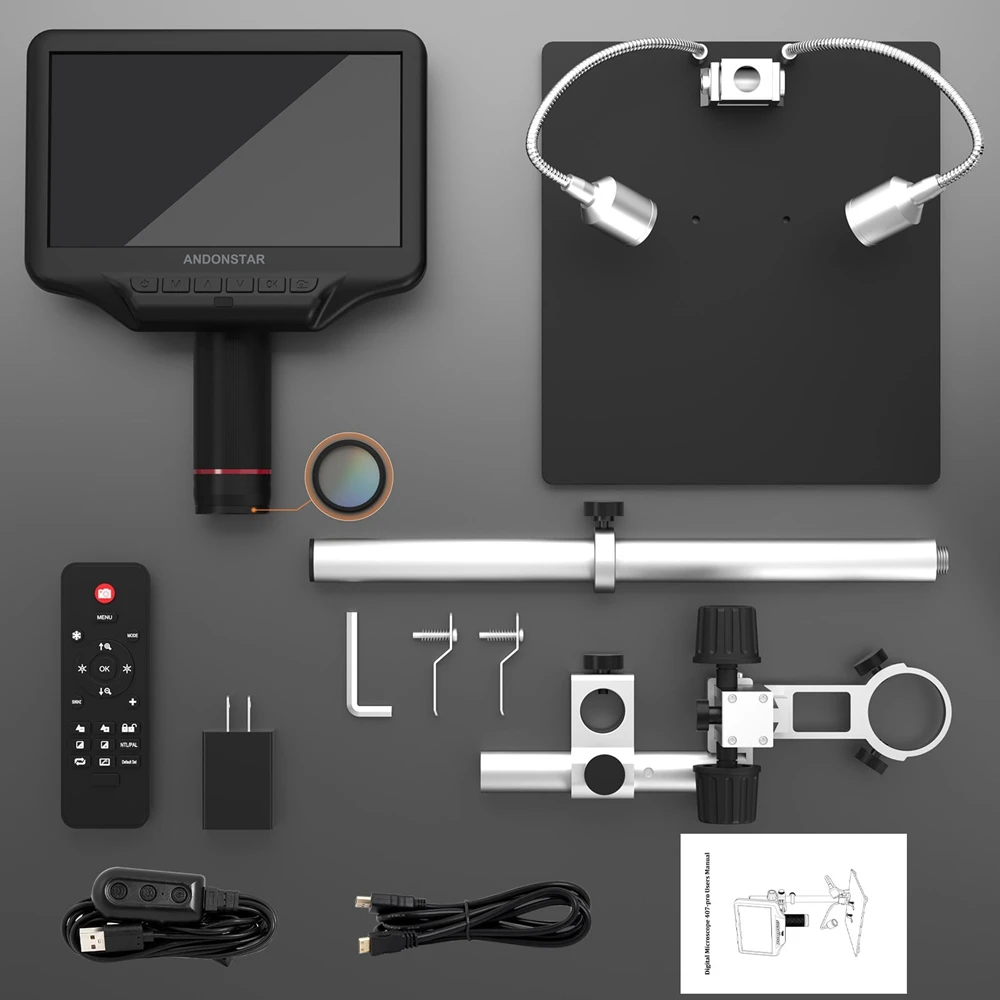 Imagem -06 - Microscópio Digital Andonstar Hdmi Ferramentas Profissionais de Solda Pcb e Smd Atualizado 125 no Suporte de Metal Ad407 Pro Polegadas 270x