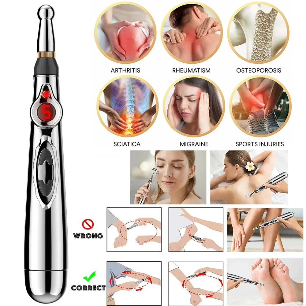 5 Heads Electric Acupuncture Pen Meridian Energy Pen Acupuncture Point Detector Face Roller Facial Body Massage Tool Health Care