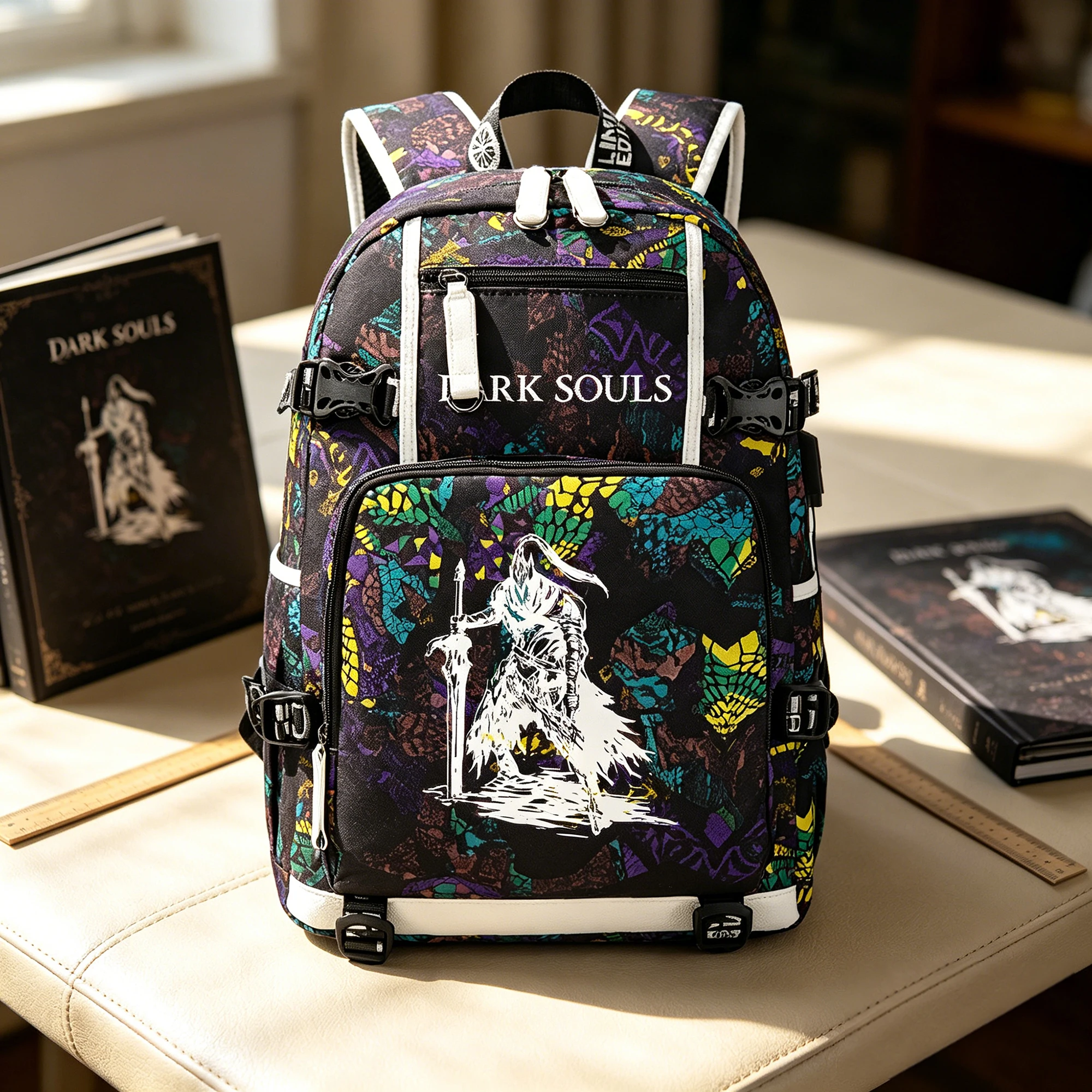 

Dark Souls Cartoon Backpack Students School Bag USB Port Laptop Bookbags Oxford Men Travel Bagpacks Casual Daypack for Teenagers
