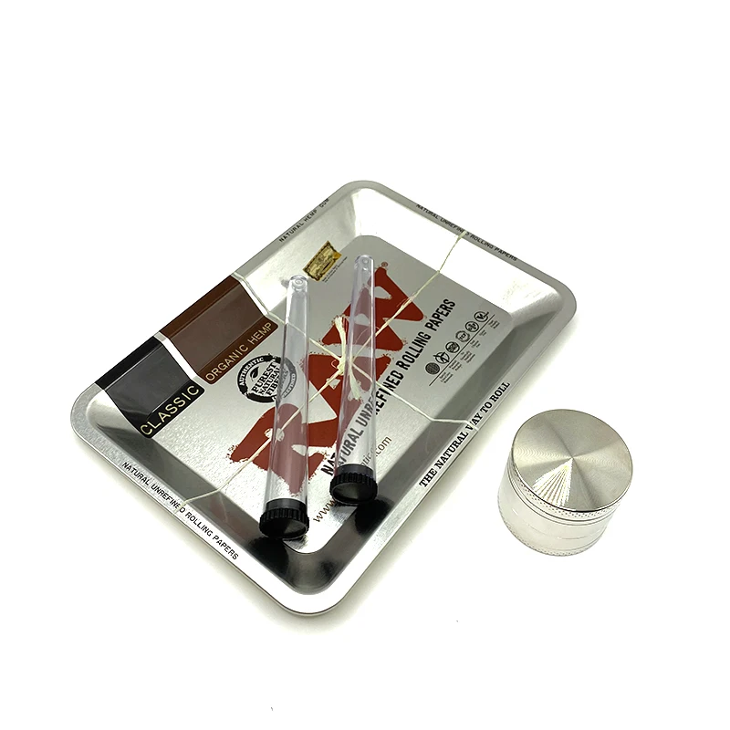 Zinc Alloy 40mm Grass Grinder 4-layer Crusher with Plastic Tube 115MM King Size Metal Rolling Tray 18X12.5cm Smoking Accessories