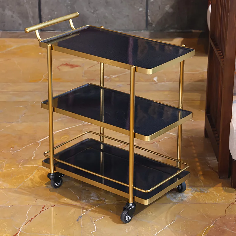 High end restaurant hotel delivery driver pushes multifunctional service car, stainless steel side dish car, large size