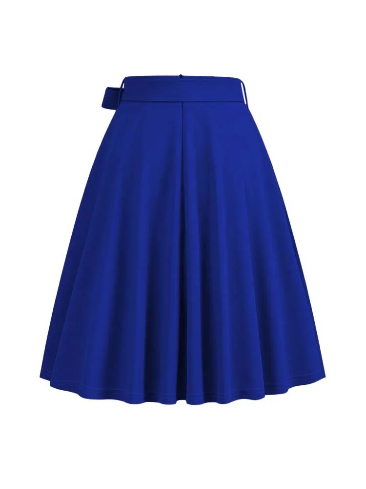 Women Retro Vintage Midi Long Skirt Solid Elegant Faldas High Waist A Line 50s Swing Skirts