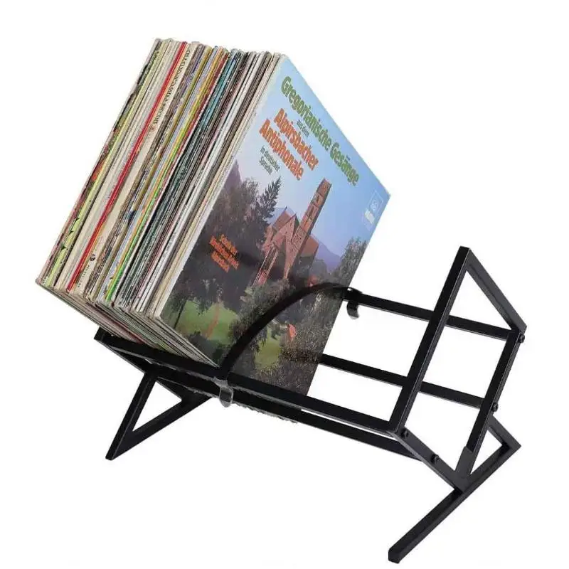 Металлическая виниловая подставка для пластинок — винтажная черная полка для хранения LP, настольный органайзер для домашнего офиса в стиле ретро