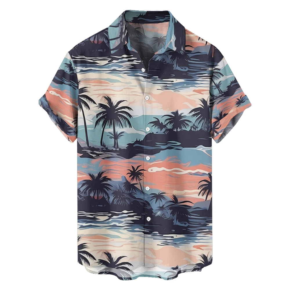 

Original summer beach coconut leisure travel large size short sleeve shirt Hawaiian style digital print loose trend shirt