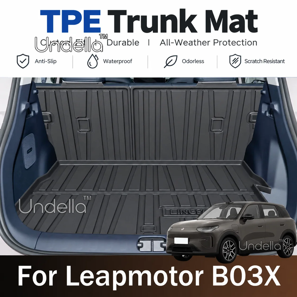 Car Trunk Mat For Leapmotor B03X 2026 2027 Car Mats TPE Waterproof Cargo Liner Trunk Seat Back Pad Tray Interior Car Accessorie