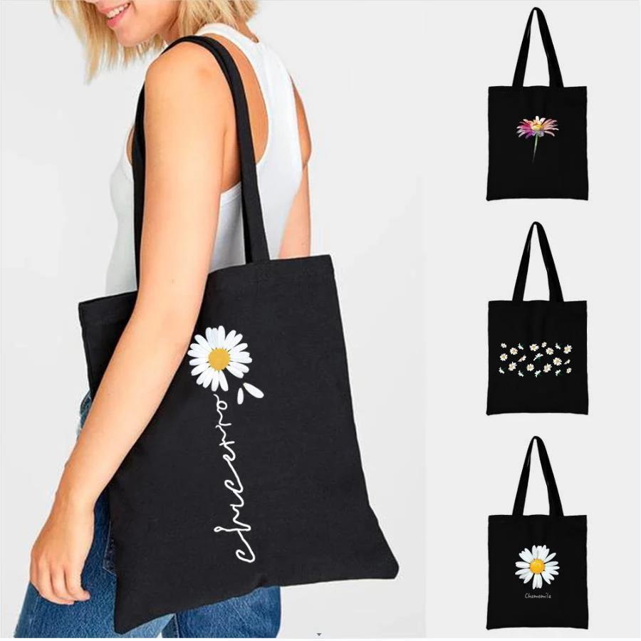 Shopping Bag Chrysanthemum Canvas Portable Messenger Bags Large Capacity Foldable Environmental Protection Reusable Handbag