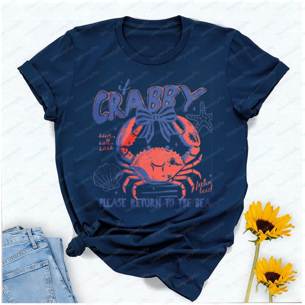 If Crabby Please Return To The Beach Teacher Two Sided T-Shirt Oversized T Shirt Women Clothes Harajuku Gothic Y2k Top Vintage