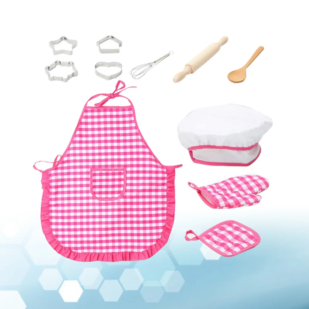 

Kids Waterproof Apron Hat Cooking Cutters DIY Kitchenware Costume Role Play Baking Kits for Girls Kitchenware Costume