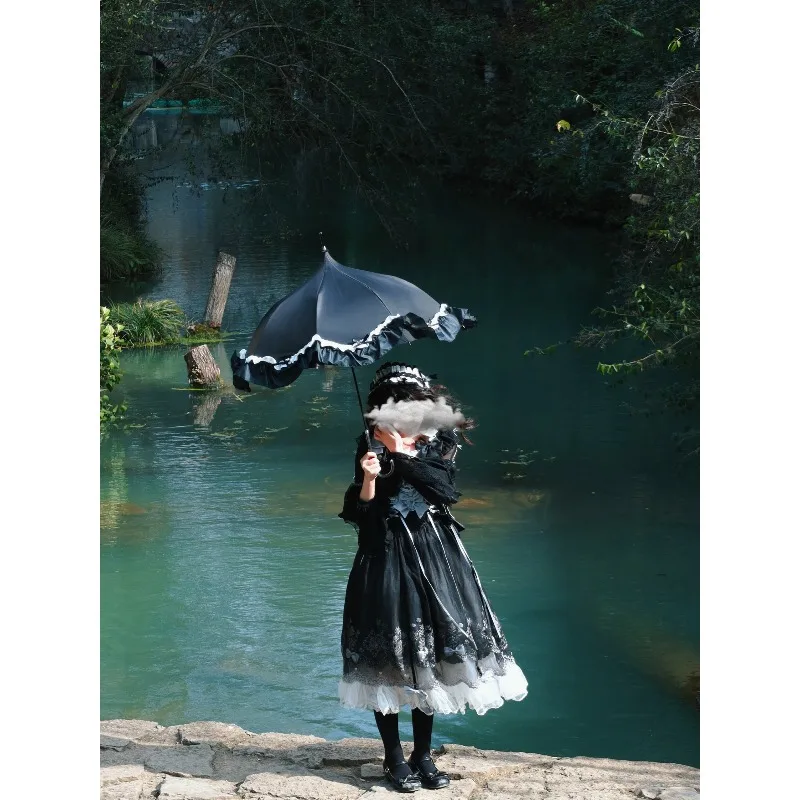 Long-handled umbrella weather and rain cla series ballet lace manual vinyl sunscreen umbrella
