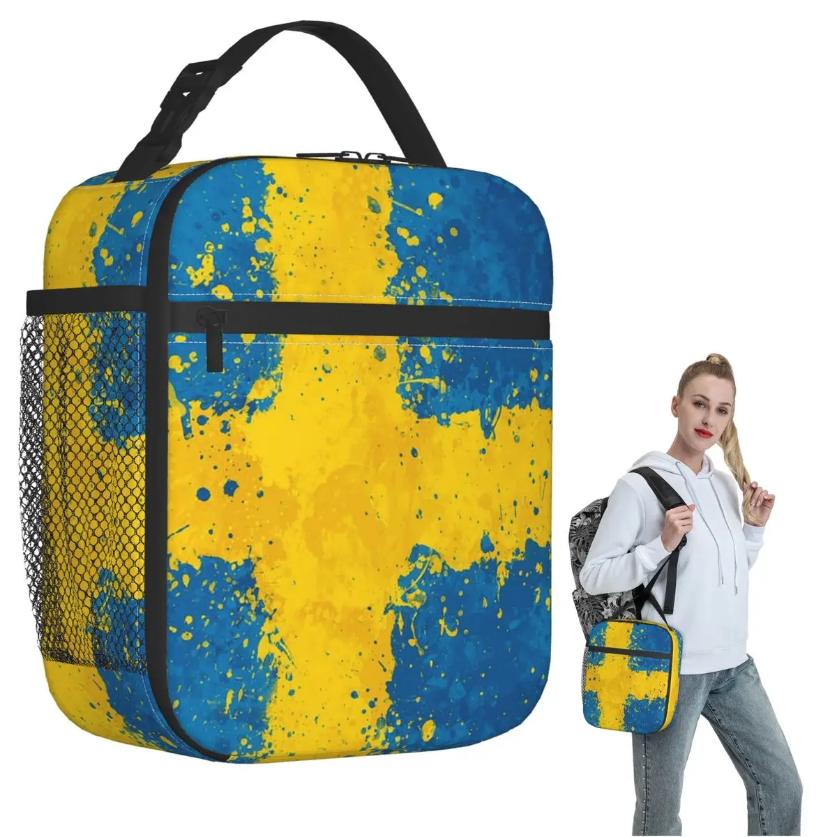 

Swedish Flag Insulated Lunch Bag for Women Children Portable Food Boxes Thermal Lunch Box Tote
