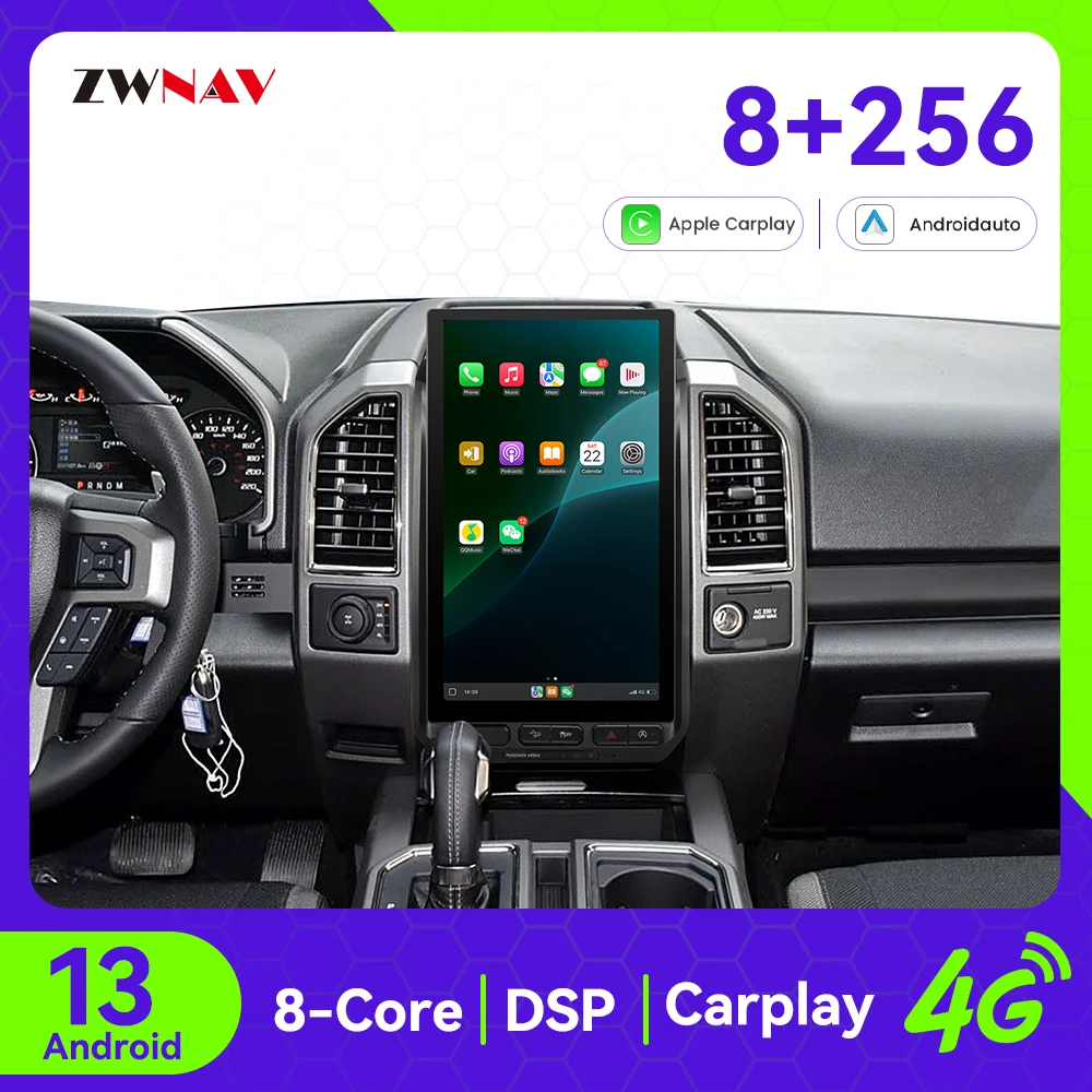 

Автомобильный радиоприемник Qualcomm Android 13 CarPlay для Ford F150 2015-2021, GPS-навигация, мультимедийный плеер, 15,6-дюймовый сенсорный экран, головное устройство