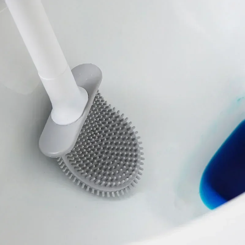 Soft Rubber Toilet Brush Household Bathroom Wall-mounted Cleaning Brush No Dead Angle Cleaning Toilet Brush with Stand