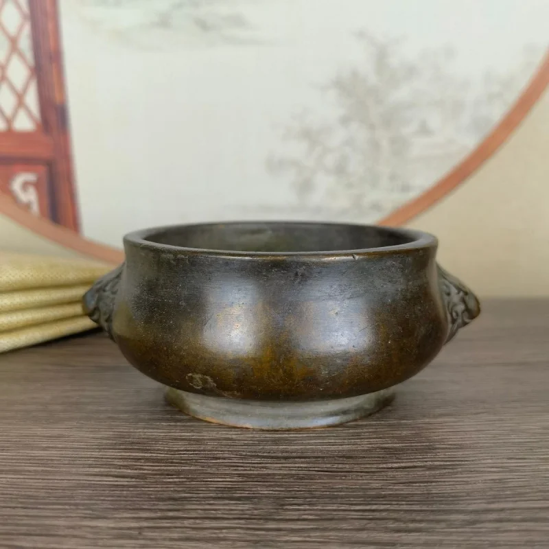 Animal- XuanDe for Home Use, Indoor Tabletop Decorative Ornament, Lion-Head Double-Eared Incense Burner.