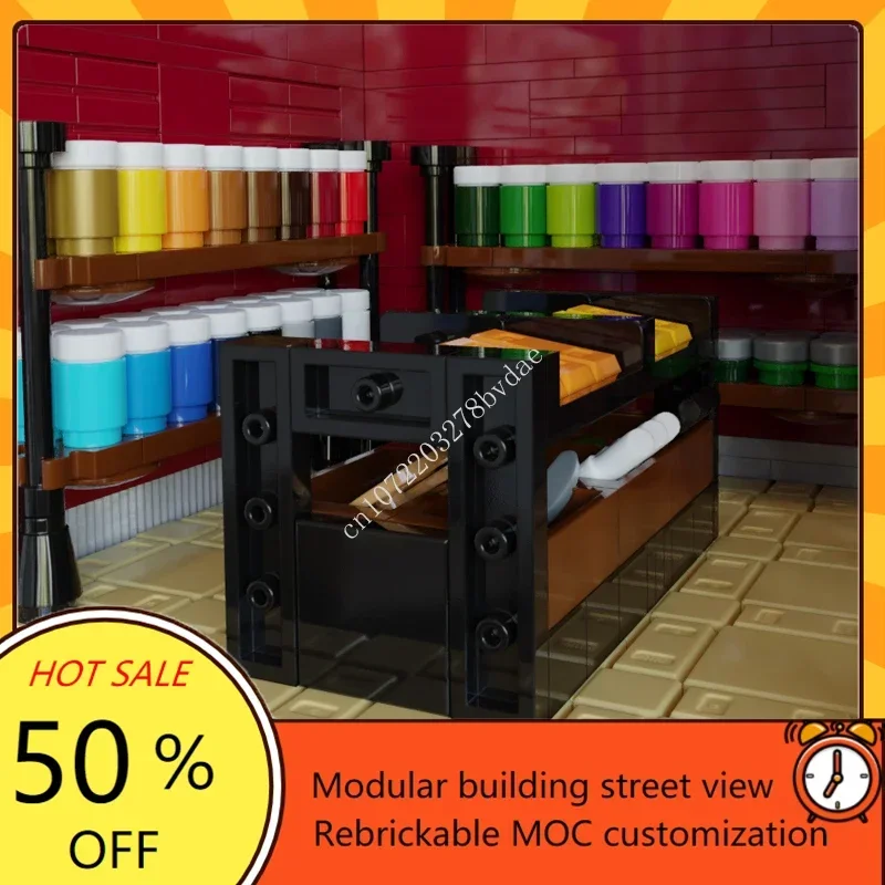 3798PCS Creative Street View Model Custom Puzzle Fine Arts Shop Newsagent Modular MOC Architecture Assembly Toy Gift
