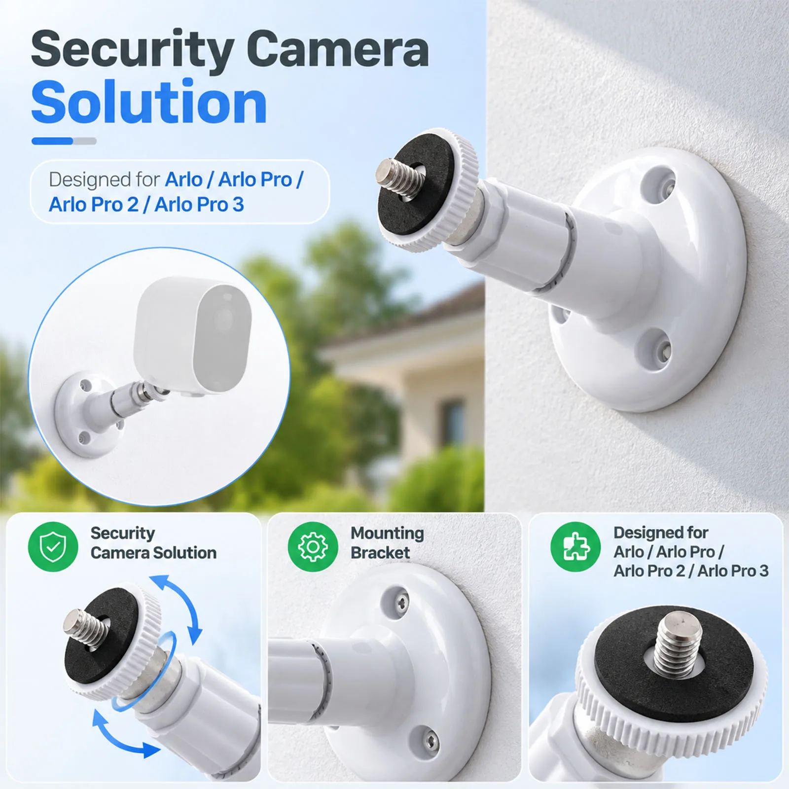 Adjustable Wall Mount Bracket for Arlo Pro/Pro 2/Pro 3/Pro 4/Ultra/Ultra 2 360 ° Rotation Indoor Outdoor Security Camera
